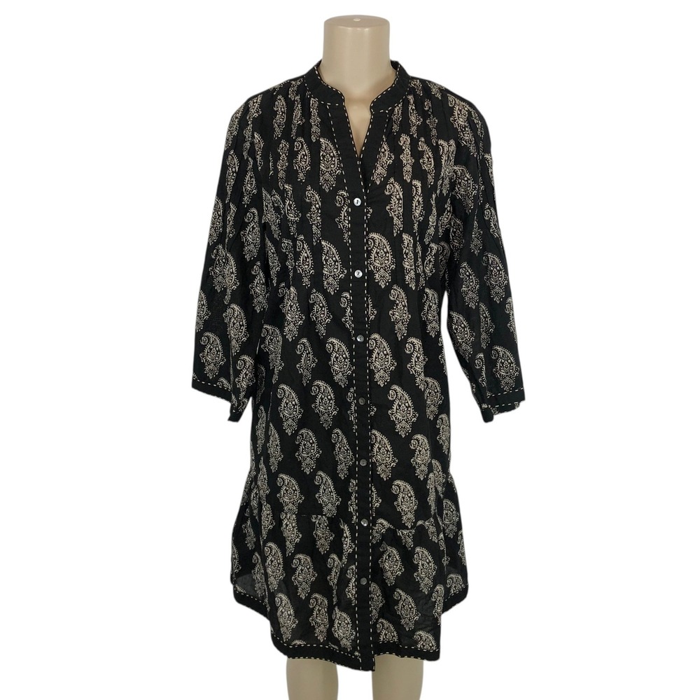 Pure Jill Paisley Print Button Up Tunic Shirtdress Small Long Sleeve Boho READ!